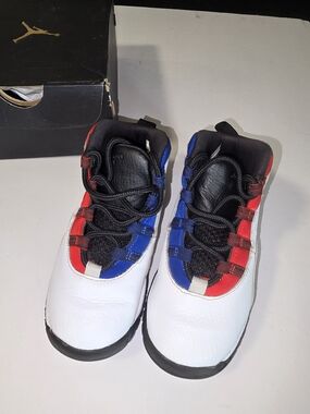Jordan Kids White Sneakers with Red & Blue Accents